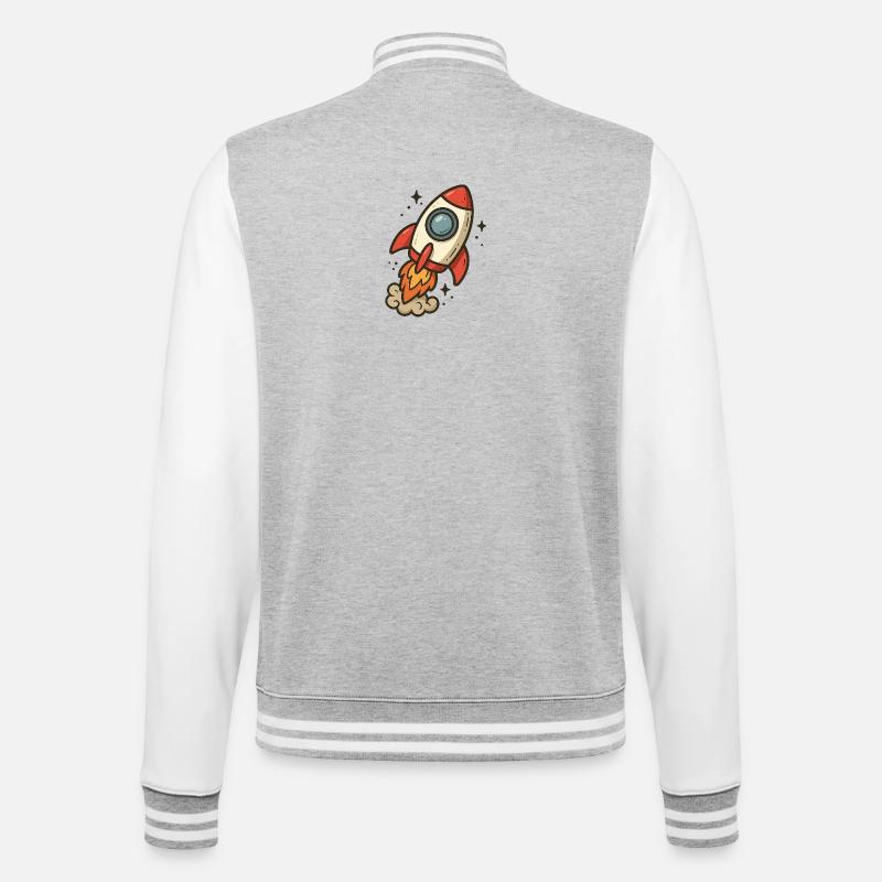 Fusée cartoon spatiale - Veste Teddy - gris chiné / blanc