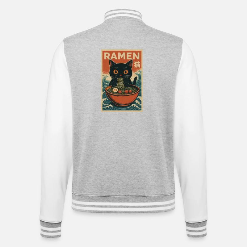 Affiche rétro Ramen Cat - Veste Teddy - gris chiné / blanc