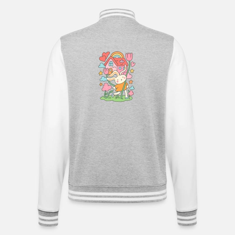 Pastel Rabbit dollhouse in Bloom - College Sweat Jacket - heather grey/white