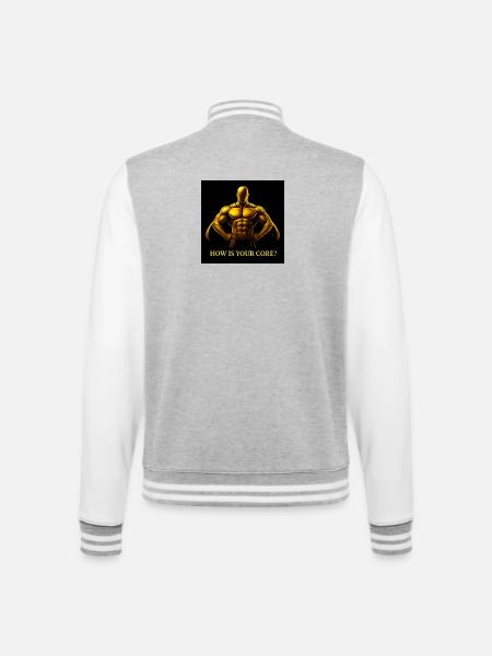Gouden Kernheld Fitness Illustratie - College sweatjacket - grijs gemêleerd/wit