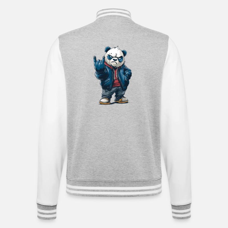 Rockiger Panda mit "Rock On"-Pose - College-Sweatjacke - Grau meliert/Weiß