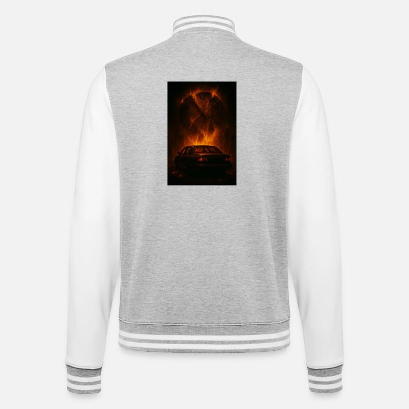 Zerfetzte Zeit: Auto im Feuer - College-Sweatjacke - Grau meliert/Weiß