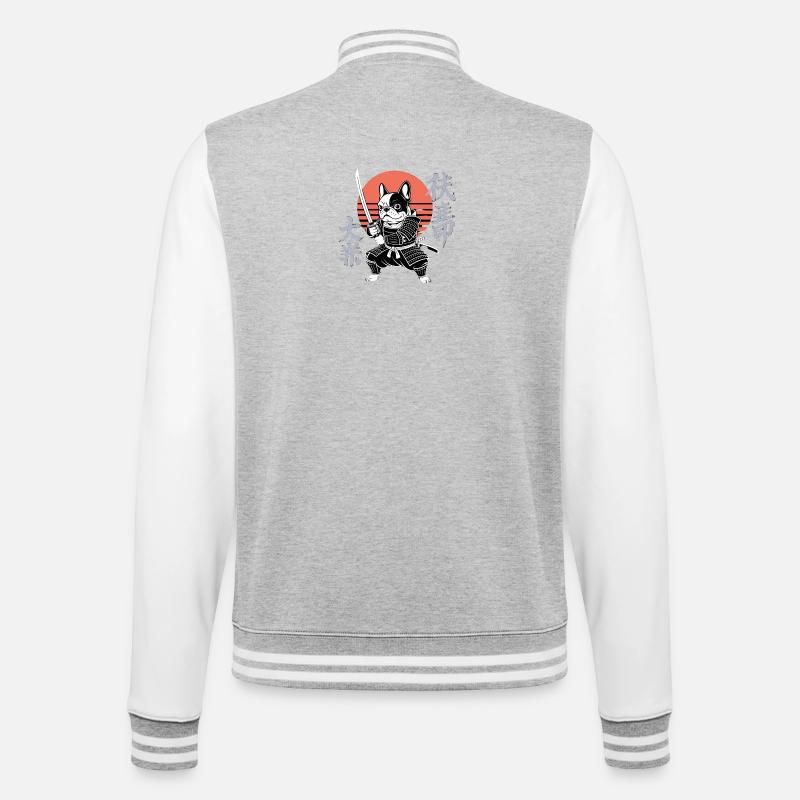 Bouledogue samouraï au soleil d’automne - Veste Teddy - gris chiné / blanc