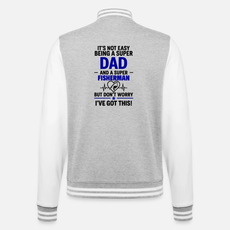 Cœur + Pêche – Super Papa Pêcheur - Veste Teddy - gris chiné / blanc