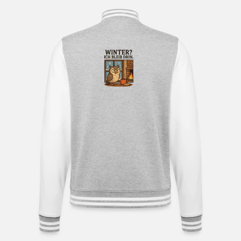 Winterstube Die Eule Bleibt Drin - College-Sweatjacke - Grau meliert/Weiß