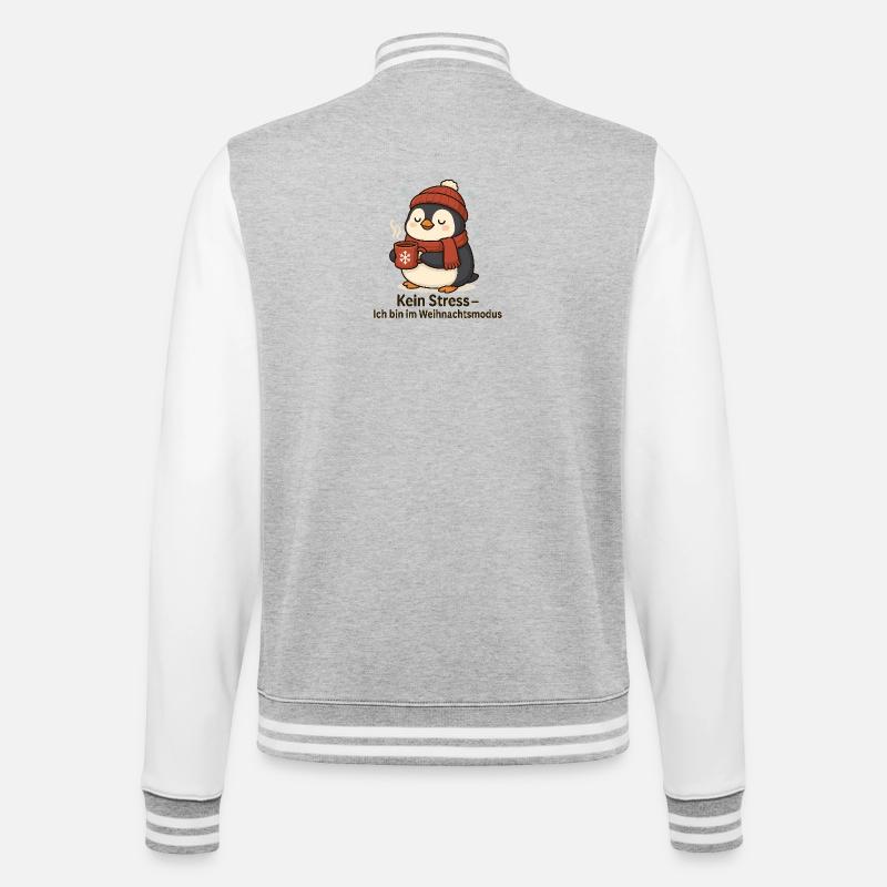 Weihnachtsmodus Pinguin mit Becher - College-Sweatjacke - Grau meliert/Weiß