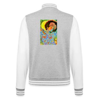 Butterfly Soul in Neon Bloom - College Sweat Jacket - heather grey/white - Back - Marisol (170cm)