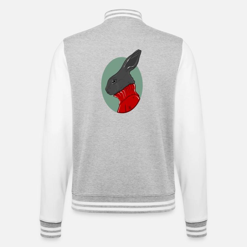 Hase mit rotem Pullover - College-Sweatjacke - Grau meliert/Weiß