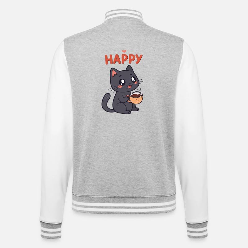 Chaton Café Heureux - Veste Teddy - gris chiné / blanc