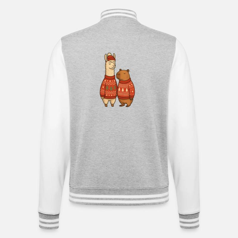Lama und Cabibara Weihnachtspullover Duo - College-Sweatjacke - Grau meliert/Weiß