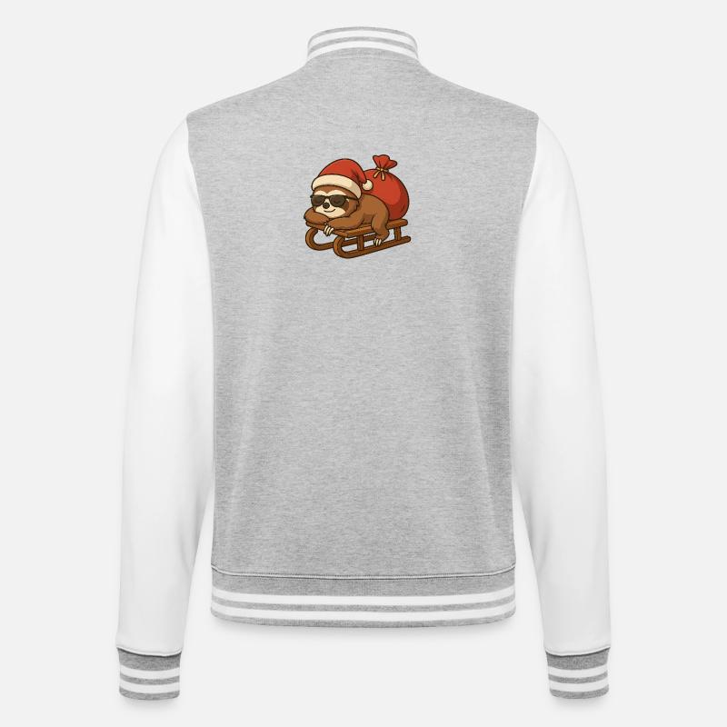 Cooles Weihnachtsfaultier auf Schlitten - College-Sweatjacke - Grau meliert/Weiß