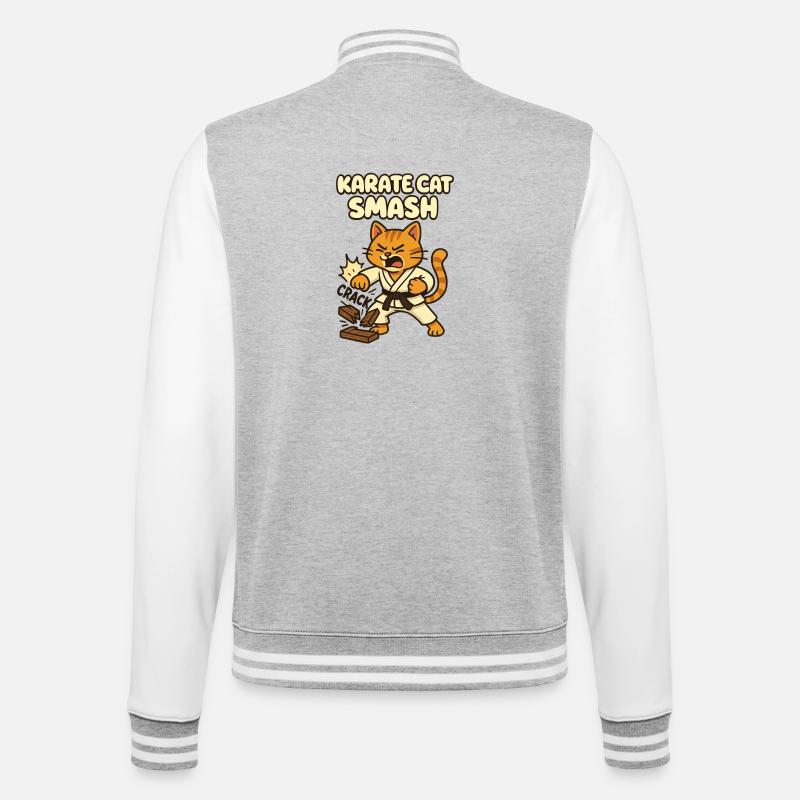 Karate Katze Smash - College-Sweatjacke - Grau meliert/Weiß