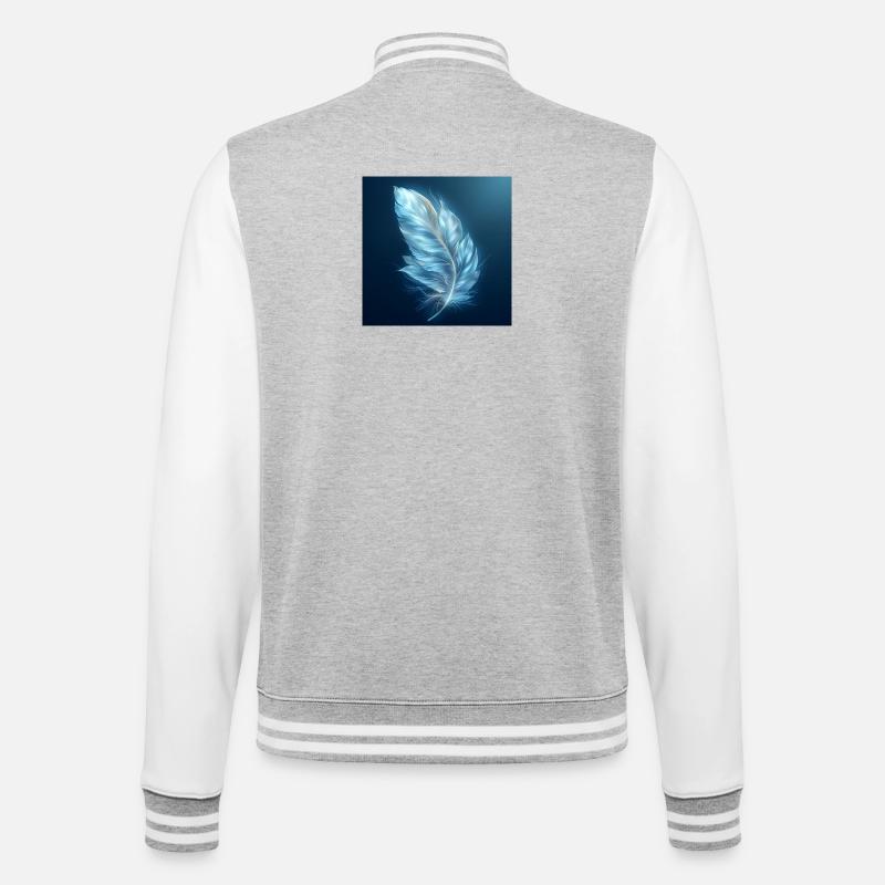 Ätherische Feder leuchtend – Symbol des Lichts - College-Sweatjacke - Grau meliert/Weiß