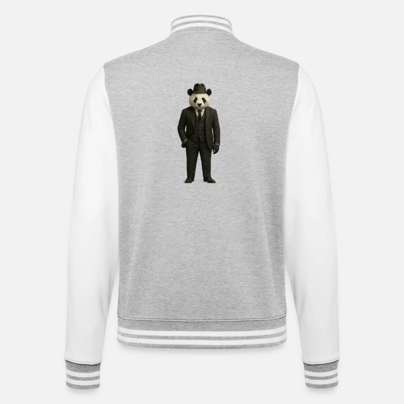 Panda in eleganter Kostüm - College-Sweatjacke - Grau meliert/Weiß