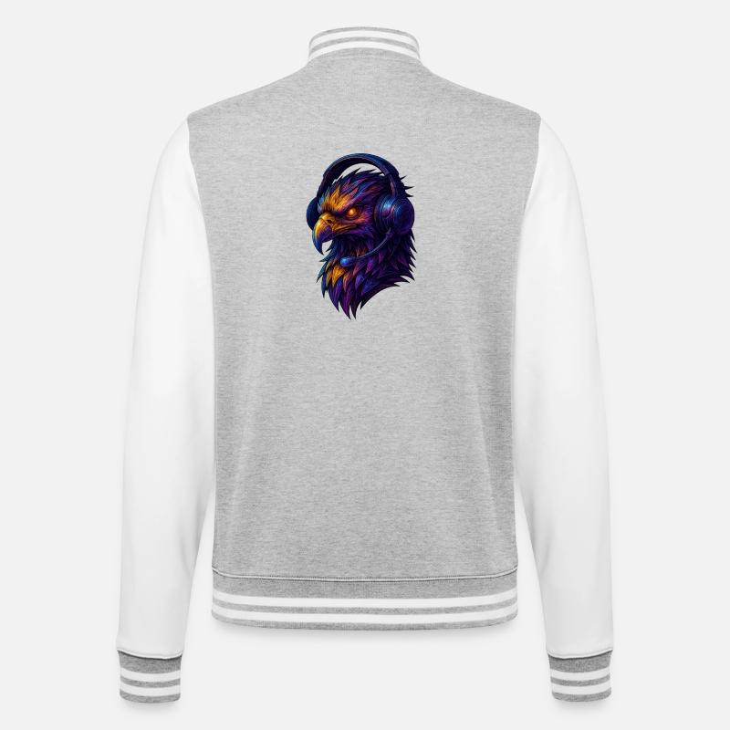 Neon eagle with headset - College Sweat Jacket - heather grey/white