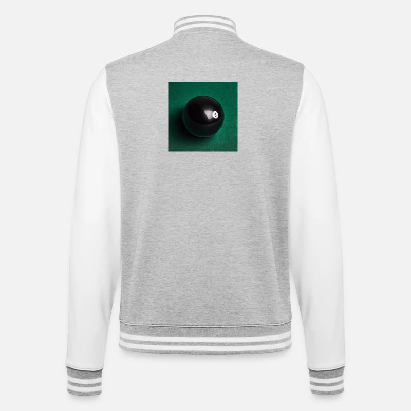 Schwarzer 8-Ball auf Filz - College-Sweatjacke - Grau meliert/Weiß