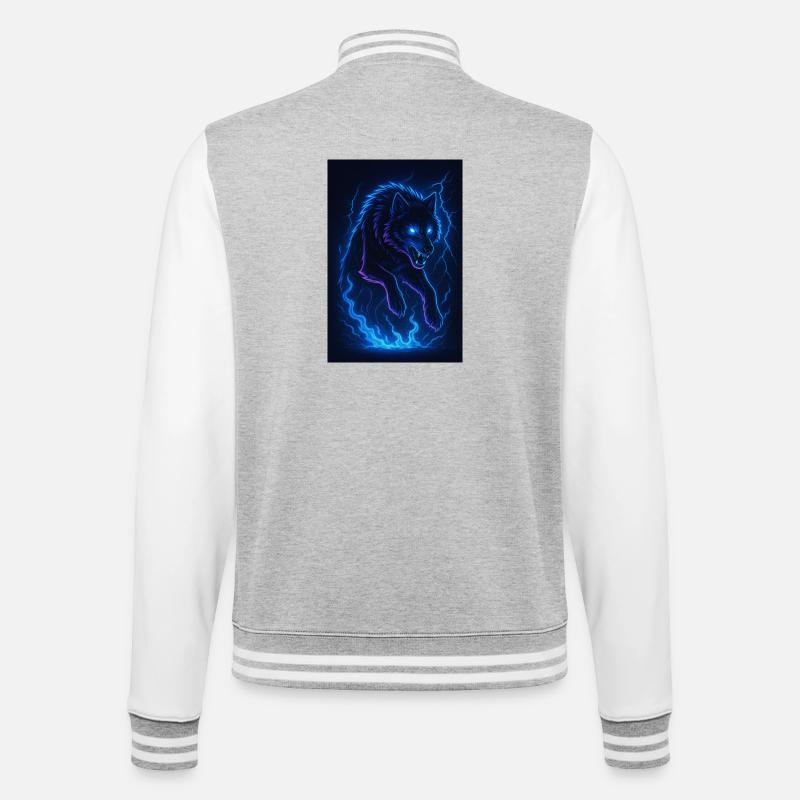 Neon Wolf in Thunder Darkness - College Sweat Jacket - heather grey/white