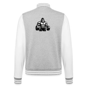 Kraftgorilla beim Hantelheben - College-Sweatjacke - Grau meliert/Weiß - Hinten - Marisol (170cm)