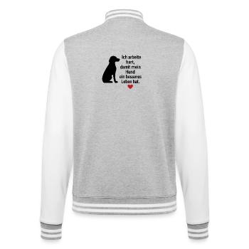 lustiges-hundeshirt-ich-arbeite-hart-hund.png - College-Sweatjacke - Grau meliert/Weiß - Hinten - Marisol (170cm)
