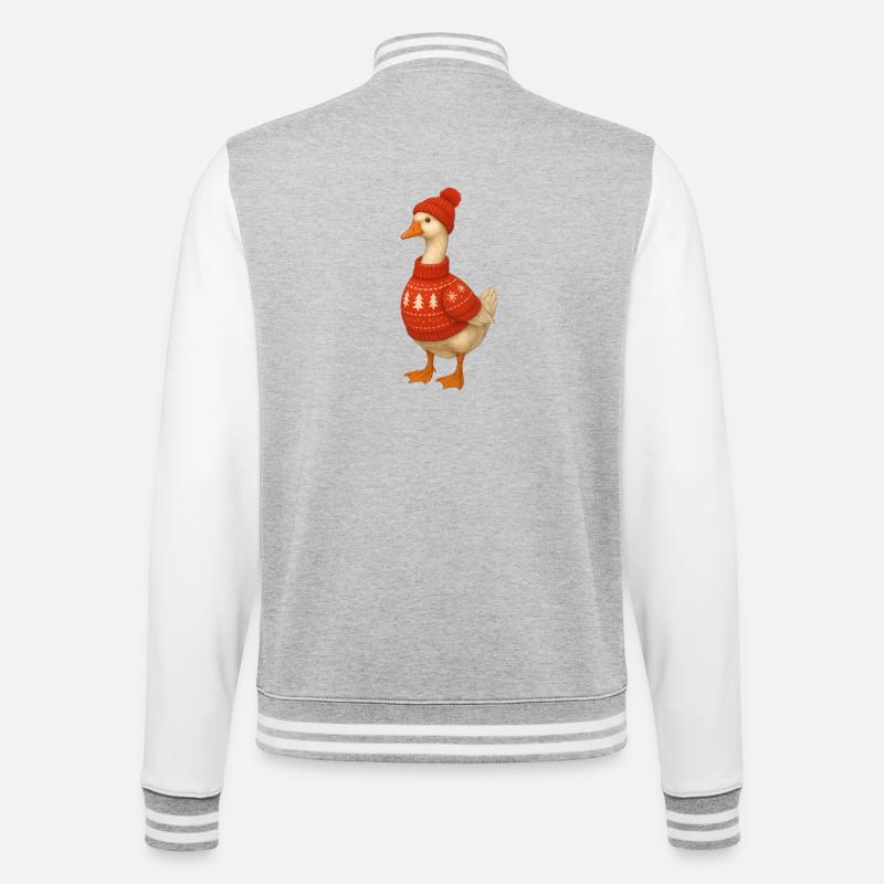 Gans im Strickpullover - College-Sweatjacke - Grau meliert/Weiß