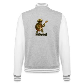 Rock Turtle: Langsam bei der Arbeit, frei im Ruhestand - College-Sweatjacke - Grau meliert/Weiß - Hinten - Marisol (170cm)