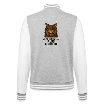 Chat. Je ne travaille plus je profite.  - Veste Teddy - gris chiné / blanc - Dos - Marisol (170cm)