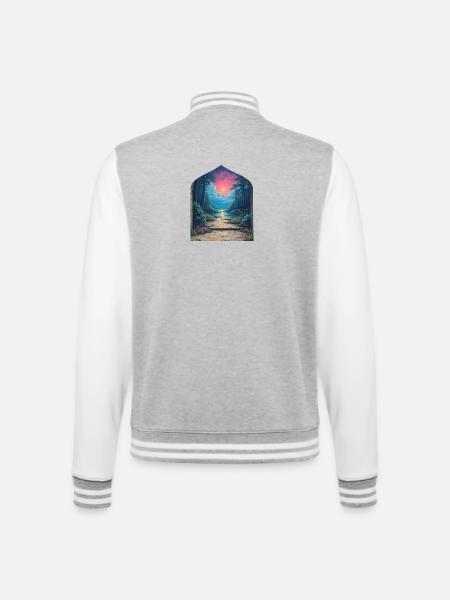 Sonnenuntergangsportal in Waldlandschaft - College-Sweatjacke - Grau meliert/Weiß