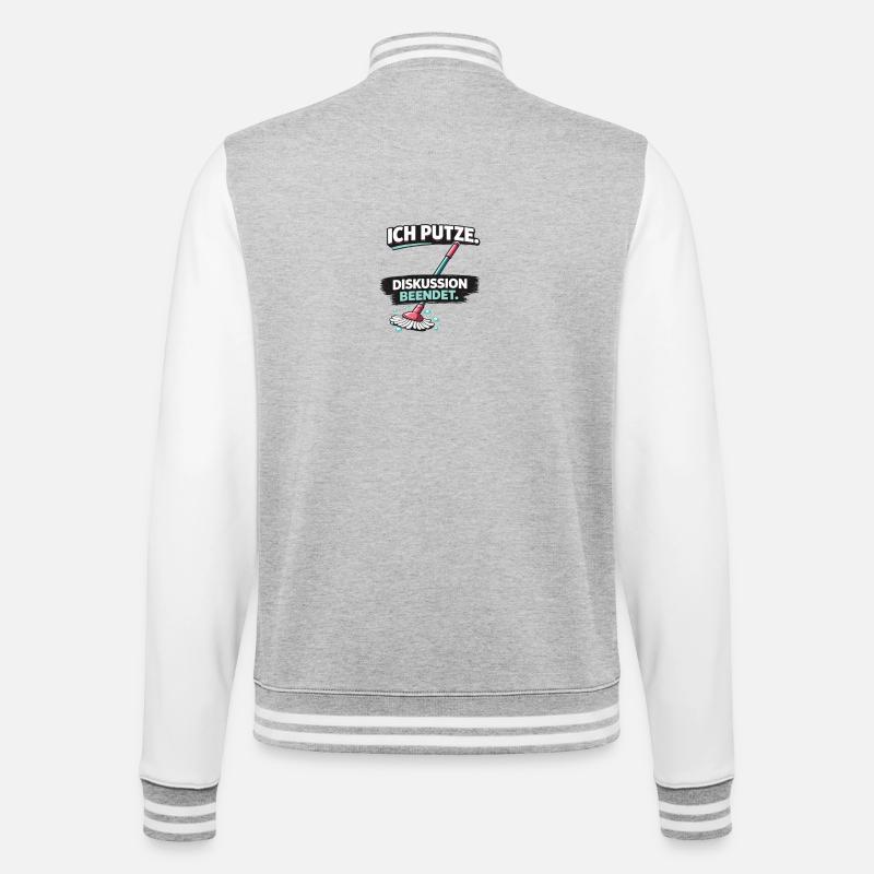 Ich putze: Diskussion beendet - College-Sweatjacke - Grau meliert/Weiß