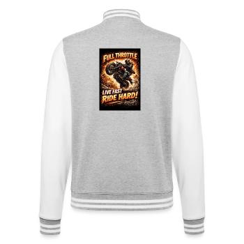 Vollgas: Motorradbrand - College-Sweatjacke - Grau meliert/Weiß - Hinten - Marisol (170cm)