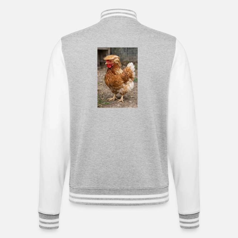 Huhn mit Haarpracht Retro - College-Sweatjacke - Grau meliert/Weiß