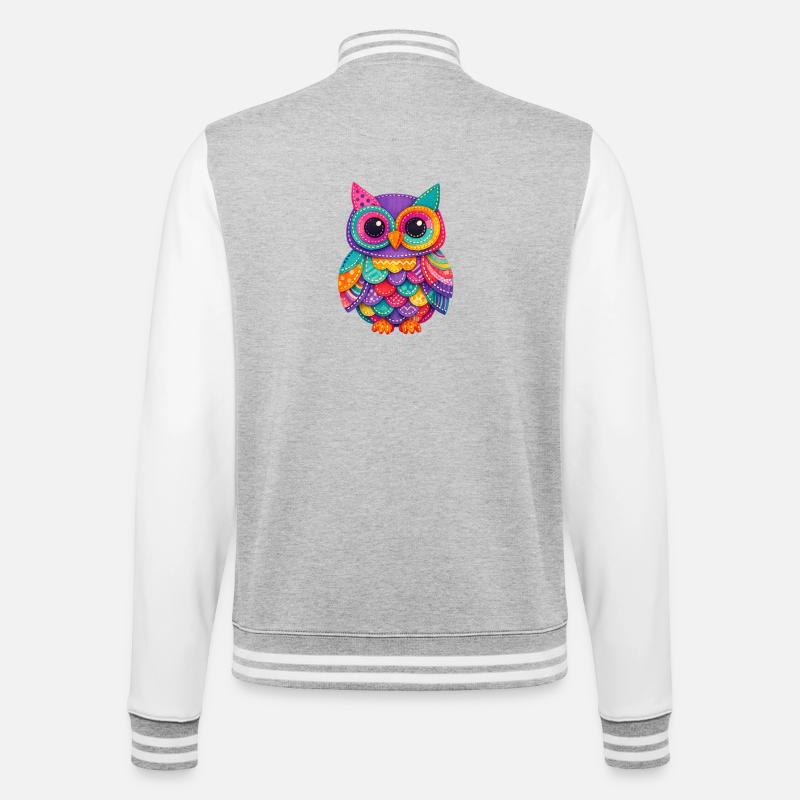 Patchwork Owl Magic - College Sweat Jacket - heather grey/white