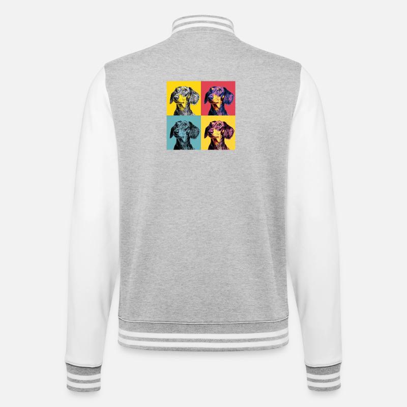 Pop Art Dackel-Quad - College-Sweatjacke - Grau meliert/Weiß