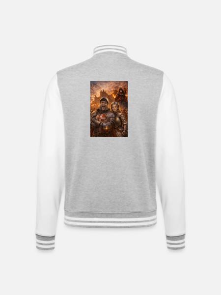 Knight couple and fire figure - College Sweat Jacket - heather grey/white