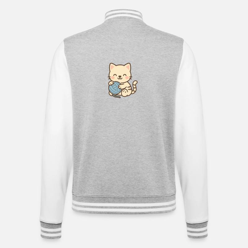 Süßes Kätzchen mit blauem Knäuel - College-Sweatjacke - Grau meliert/Weiß