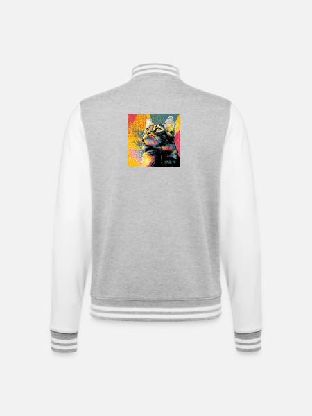 Vivid Pop Cat Portrait - College Sweat Jacket - heather grey/white