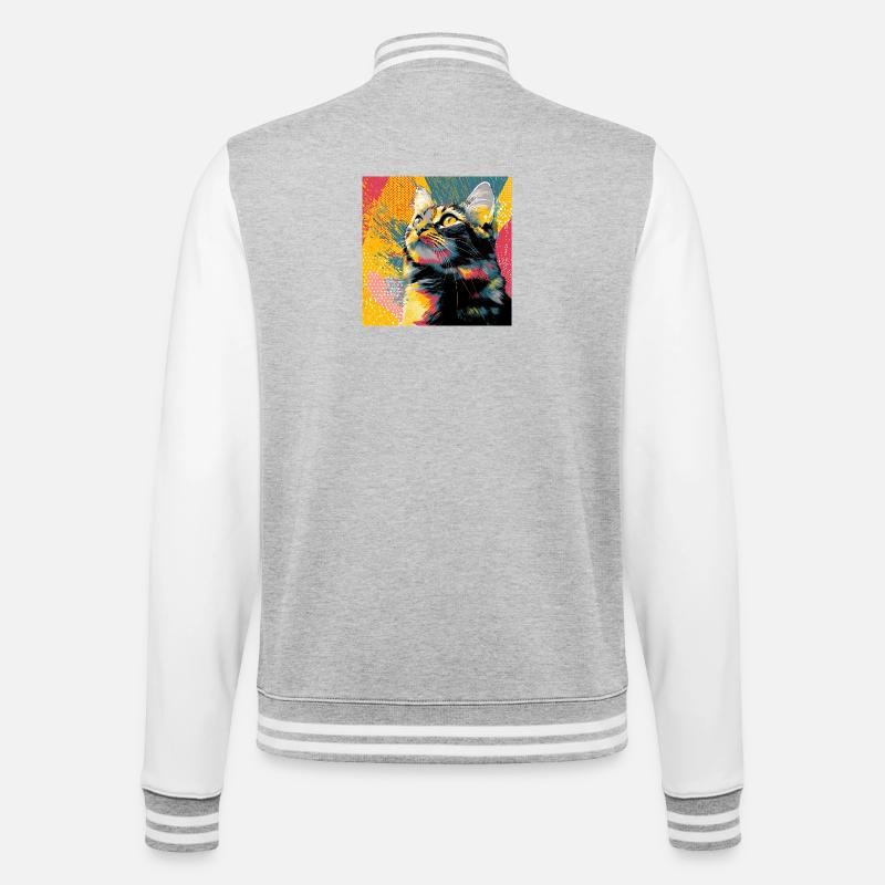 Lebendiges Popkatzenporträt - College-Sweatjacke - Grau meliert/Weiß