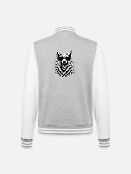 Laughing wolf with sunglasses - College Sweat Jacket - heather grey/white