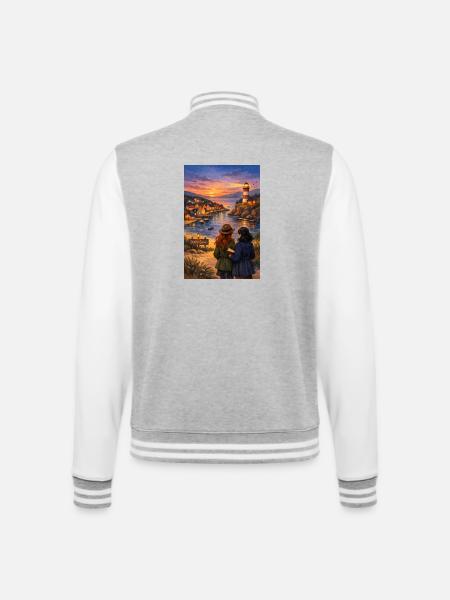 Breeze at Poppy Cove Lighthouse - College Sweat Jacket - heather grey/white
