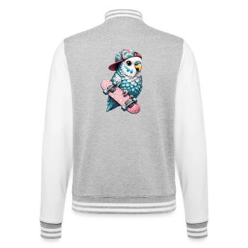 Cool Skateboard Bird with Cap – Streetstyle Desi - College Sweat Jacket - heather grey/white - Back - Marisol (170cm)