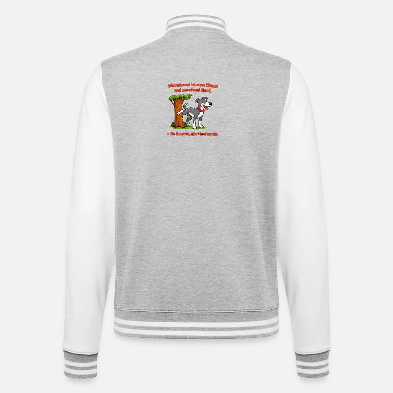 Hund und Baum: Kunst des Hundseins - College-Sweatjacke - Grau meliert/Weiß