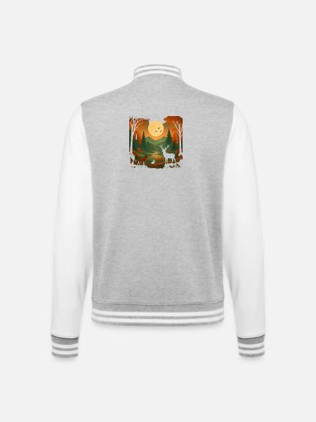Mondlicht über dem Herbstwald - College-Sweatjacke - Grau meliert/Weiß