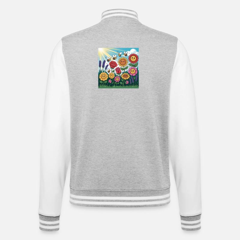 Sonnenblumengarten mit Biene - College-Sweatjacke - Grau meliert/Weiß