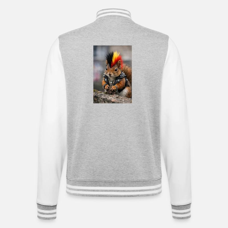Punk Eichhörnchen mit Lederweste - College-Sweatjacke - Grau meliert/Weiß