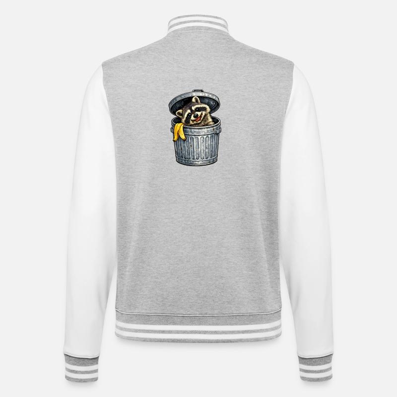 Waschbär im Mülltonne mit Banane - College-Sweatjacke - Grau meliert/Weiß
