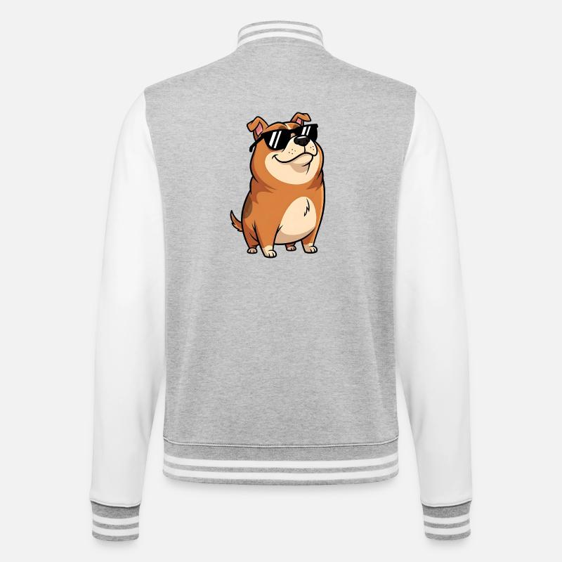 Dicker Dackel mit Sonnenbrille - College-Sweatjacke - Grau meliert/Weiß