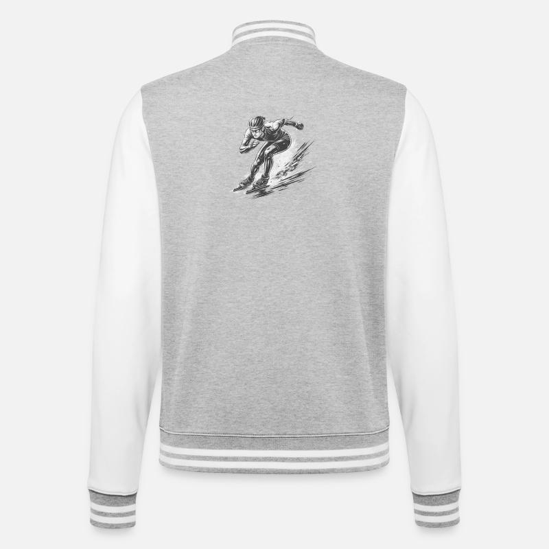 Hastighetsåkare i full dynamik - Collegesweatjacka - gråmelerad/vit