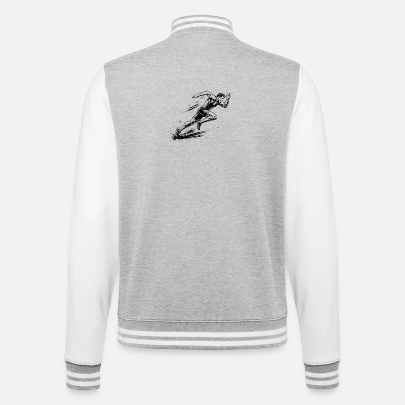 100m Sprinter im Comic-Ink Stil - College-Sweatjacke - Grau meliert/Weiß