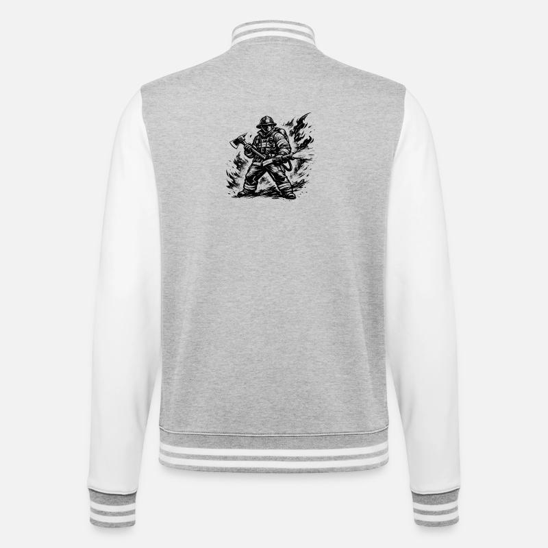 Heroic Firefighter Comic Style Black White - College Sweat Jacket - heather grey/white