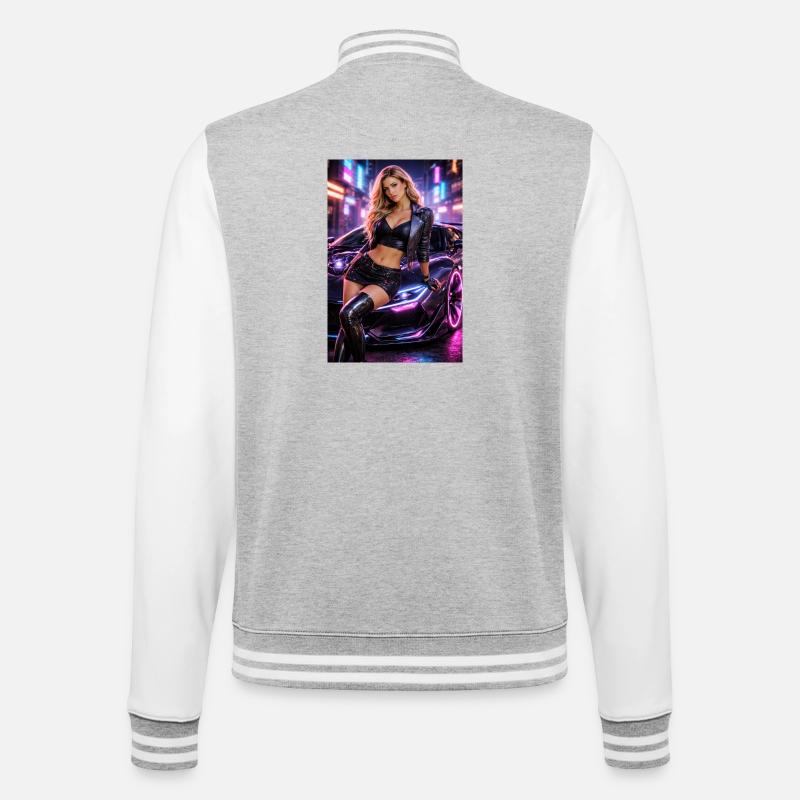 Neon Glam Auto Couture - College-Sweatjacke - Grau meliert/Weiß