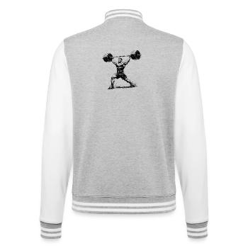 Strongman Kraftsport Illustration - College-Sweatjacke - Grau meliert/Weiß - Hinten - Marisol (170cm)